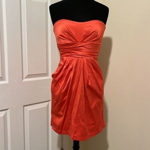 Mystic strapless Dress with pockets coral color